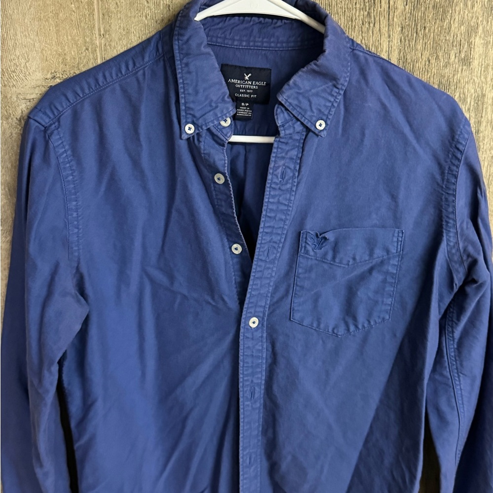 American Eagle Outfitters Men's Casual Blue Button Down Shirt